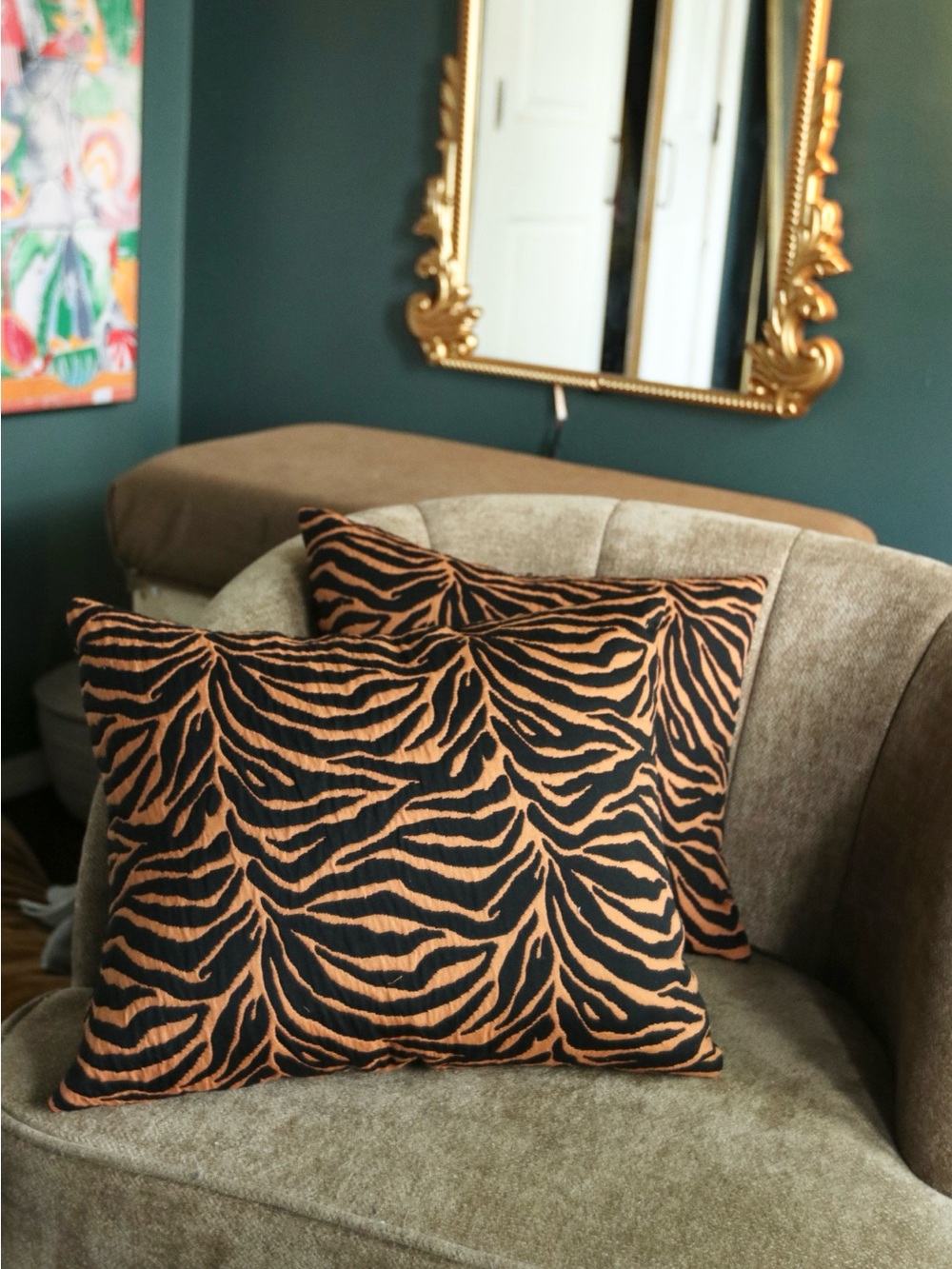 Tiger Stripe Accent Pillow Pair - Black & Orange